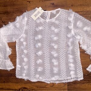 Benaar • Size Small • Pom Pom/Fuzzy Dots •
White Pullover Sweater • New W/ Tags